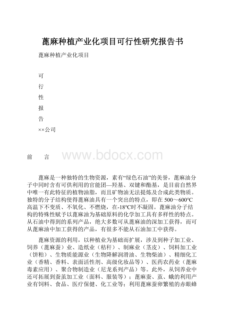 蓖麻种植产业化项目可行性研究报告书.docx