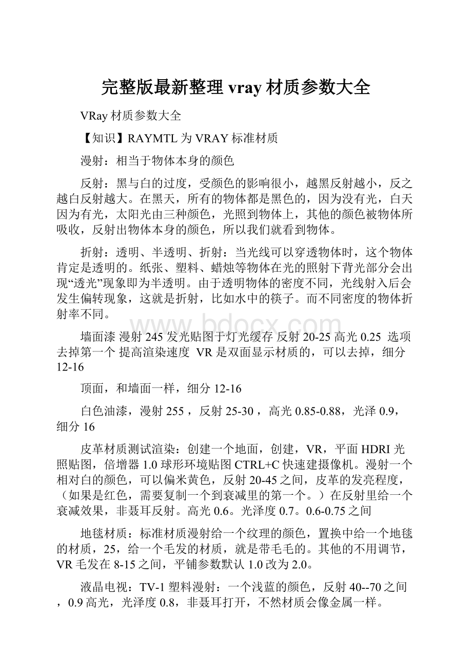 完整版最新整理vray材质参数大全.docx