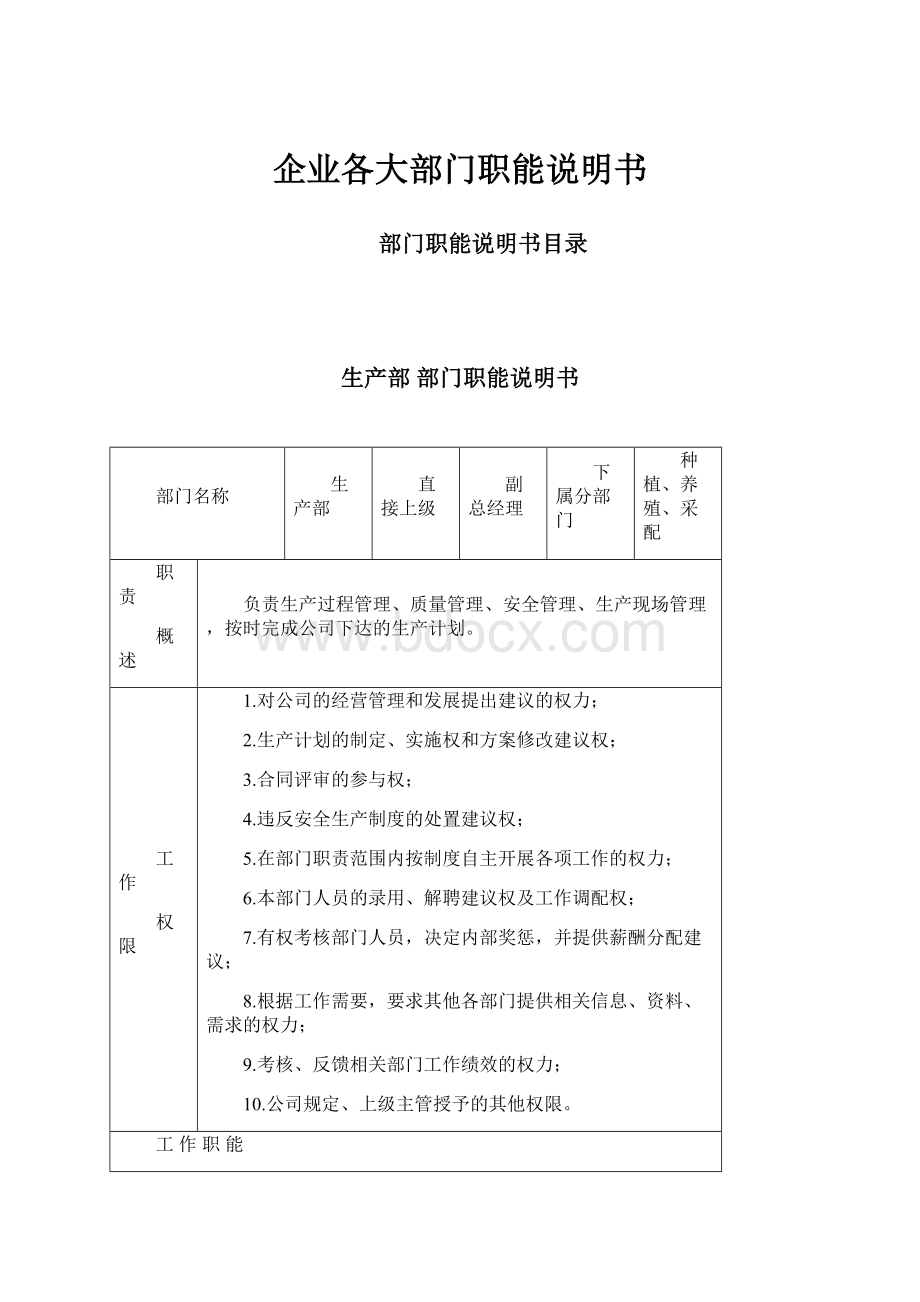 企业各大部门职能说明书.docx_第1页