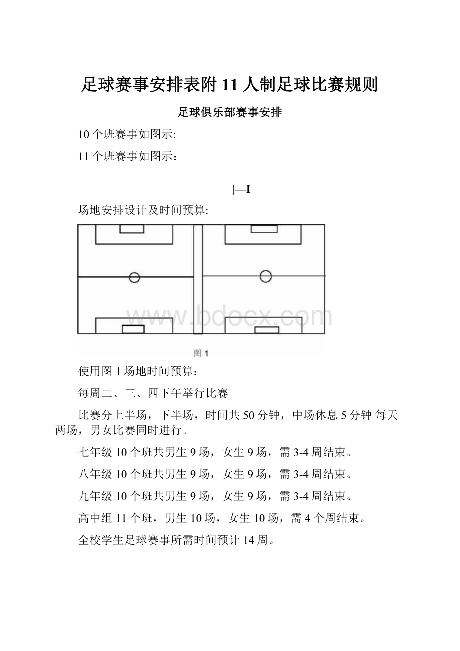 足球赛事安排表附11人制足球比赛规则.docx