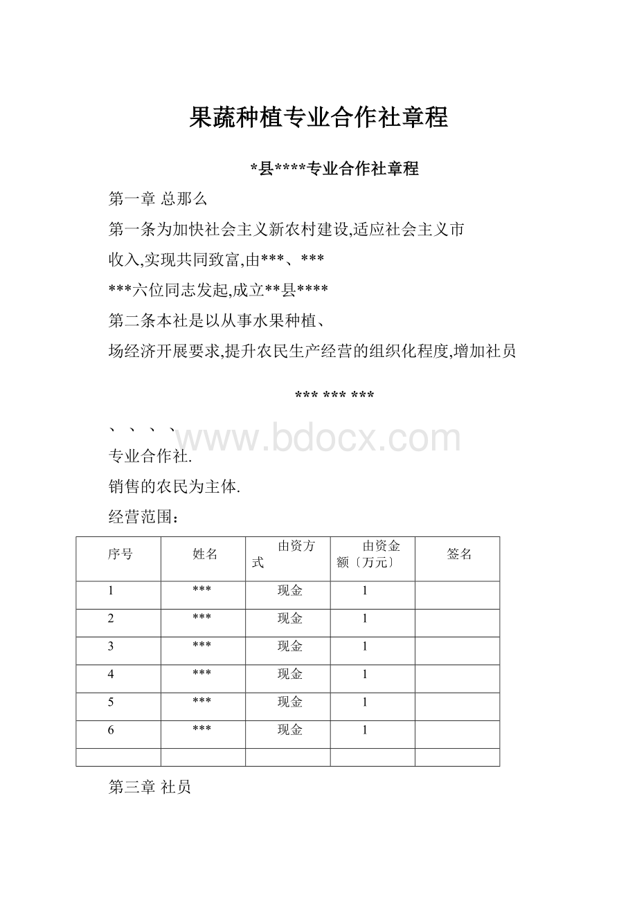 果蔬种植专业合作社章程.docx