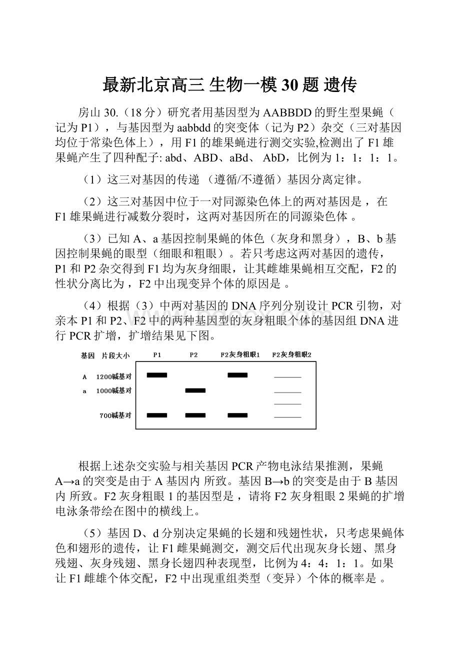 最新北京高三 生物一模30题遗传.docx_第1页