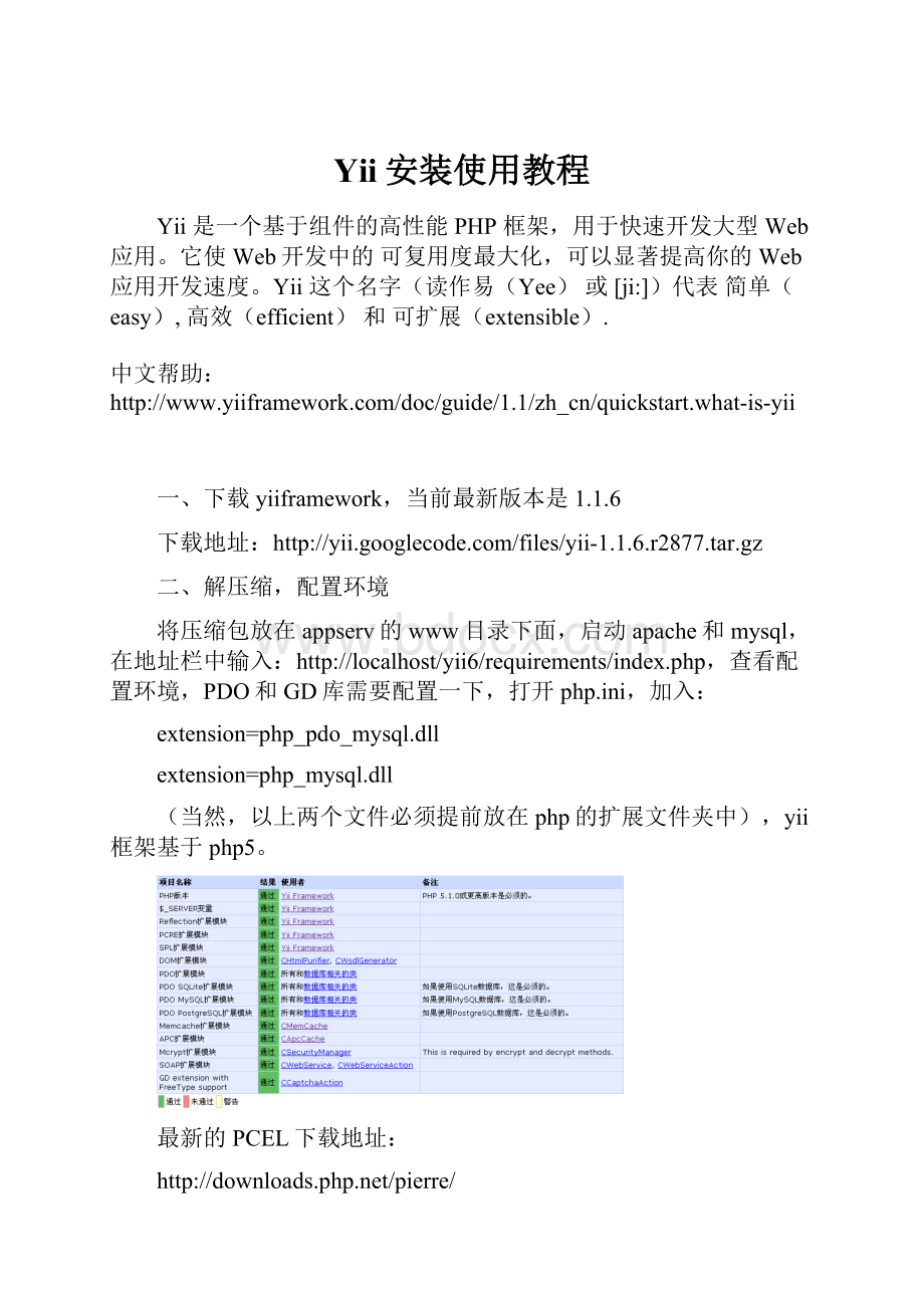 Yii安装使用教程.docx_第1页