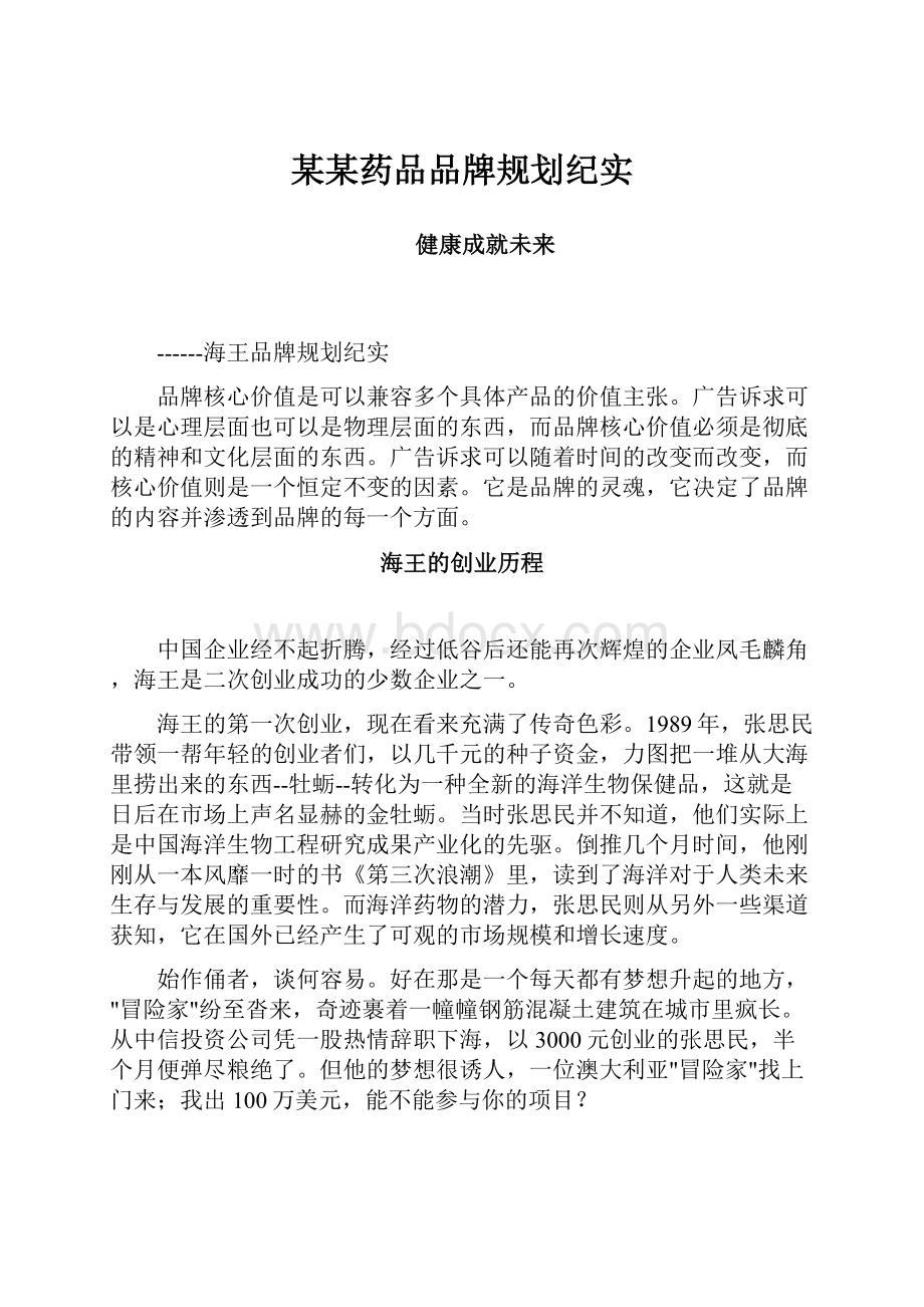 某某药品品牌规划纪实.docx_第1页