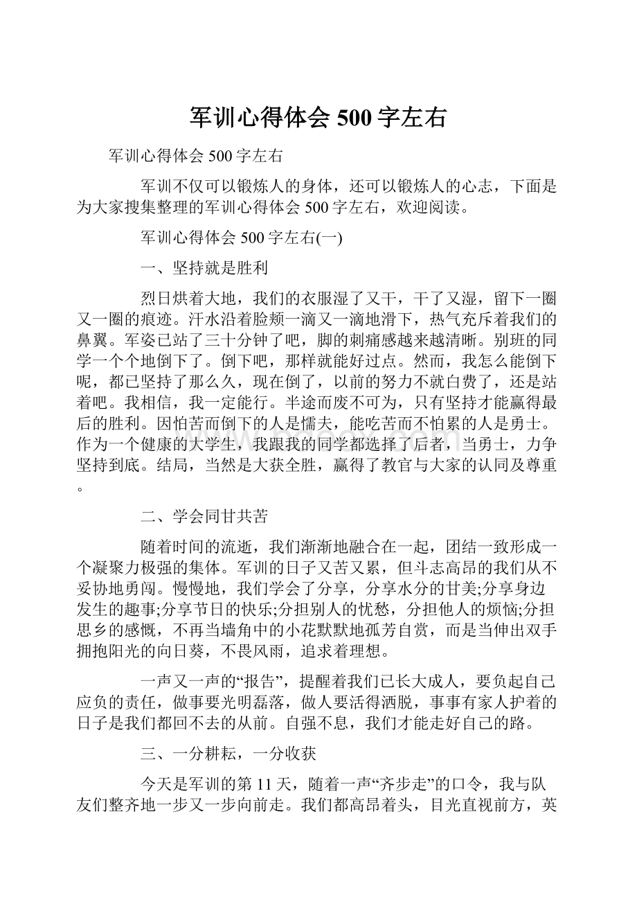 军训心得体会500字左右.docx