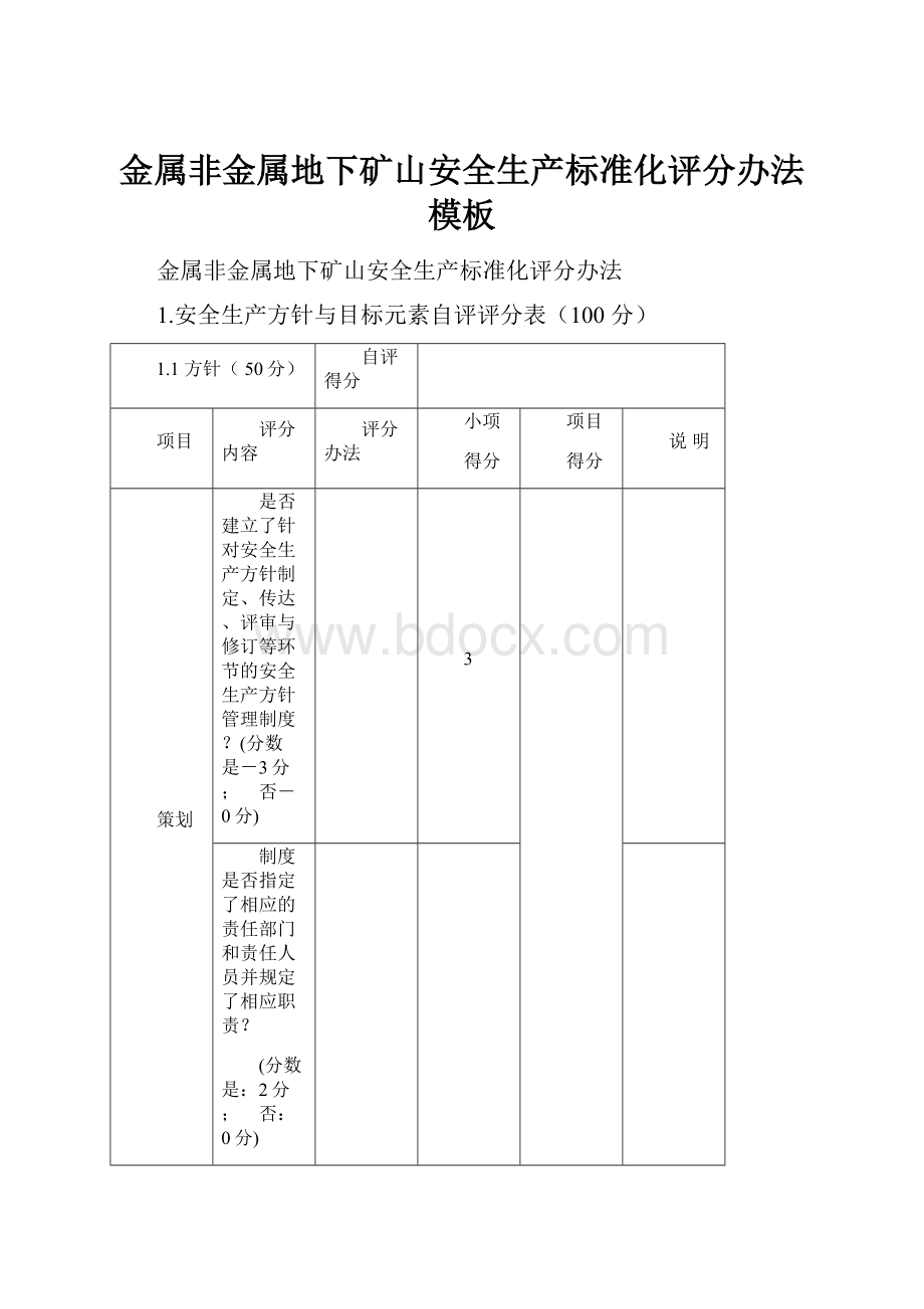 金属非金属地下矿山安全生产标准化评分办法模板.docx