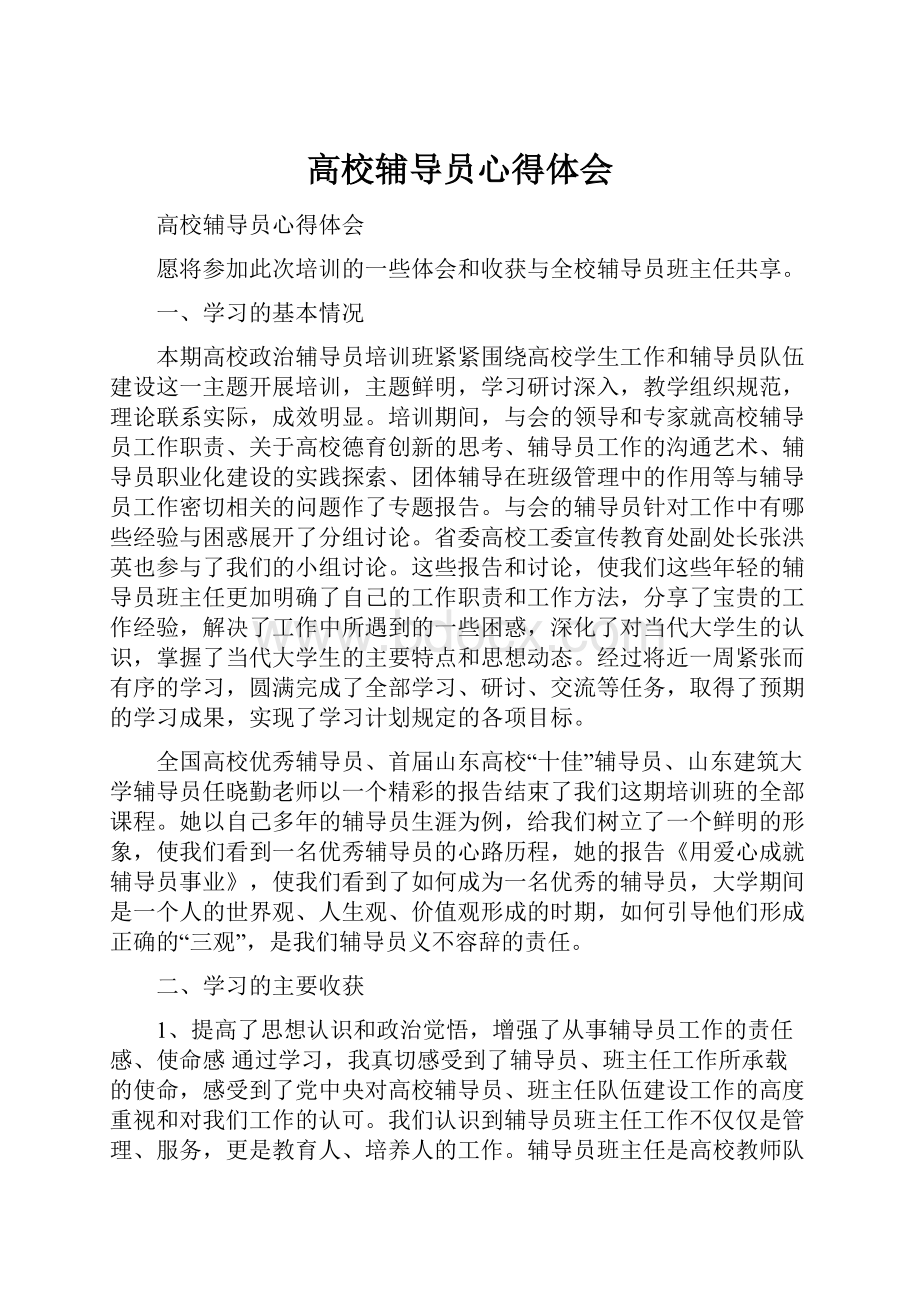 高校辅导员心得体会.docx_第1页