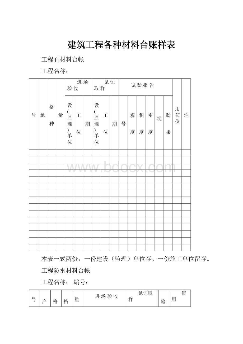 建筑工程各种材料台账样表.docx