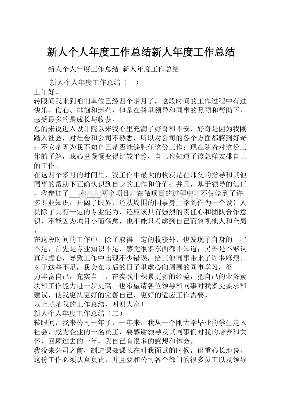 新人个人年度工作总结新人年度工作总结.docx_第1页