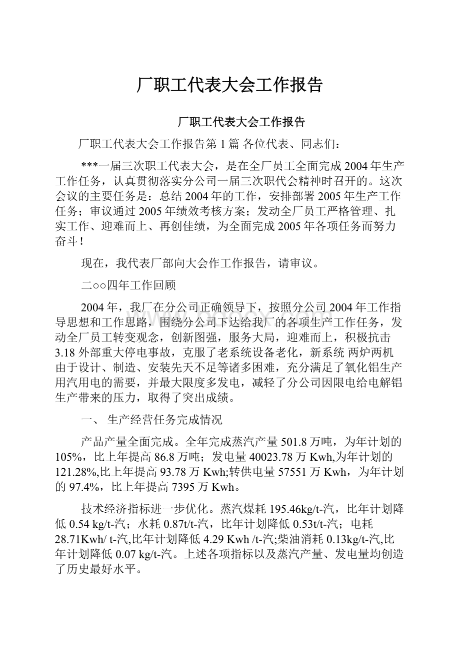 厂职工代表大会工作报告.docx_第1页