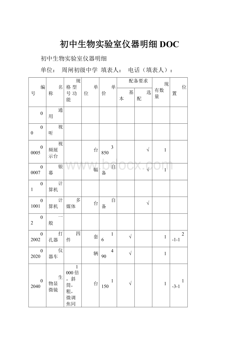 初中生物实验室仪器明细DOC.docx