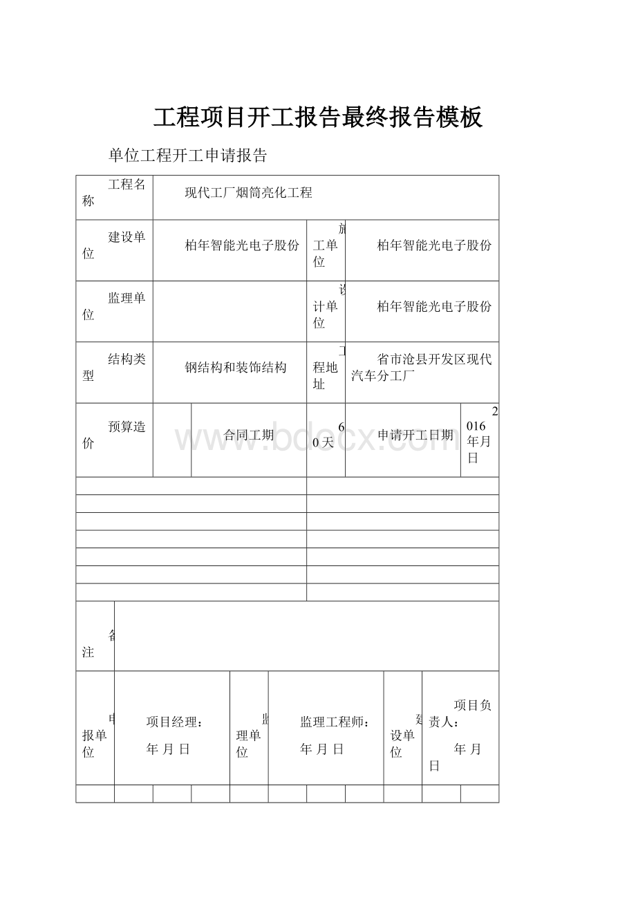 工程项目开工报告最终报告模板.docx