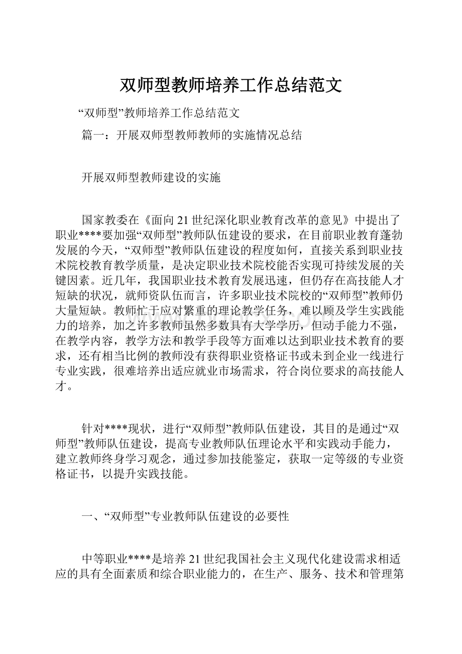 双师型教师培养工作总结范文.docx