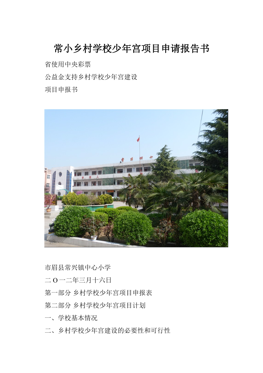 常小乡村学校少年宫项目申请报告书.docx