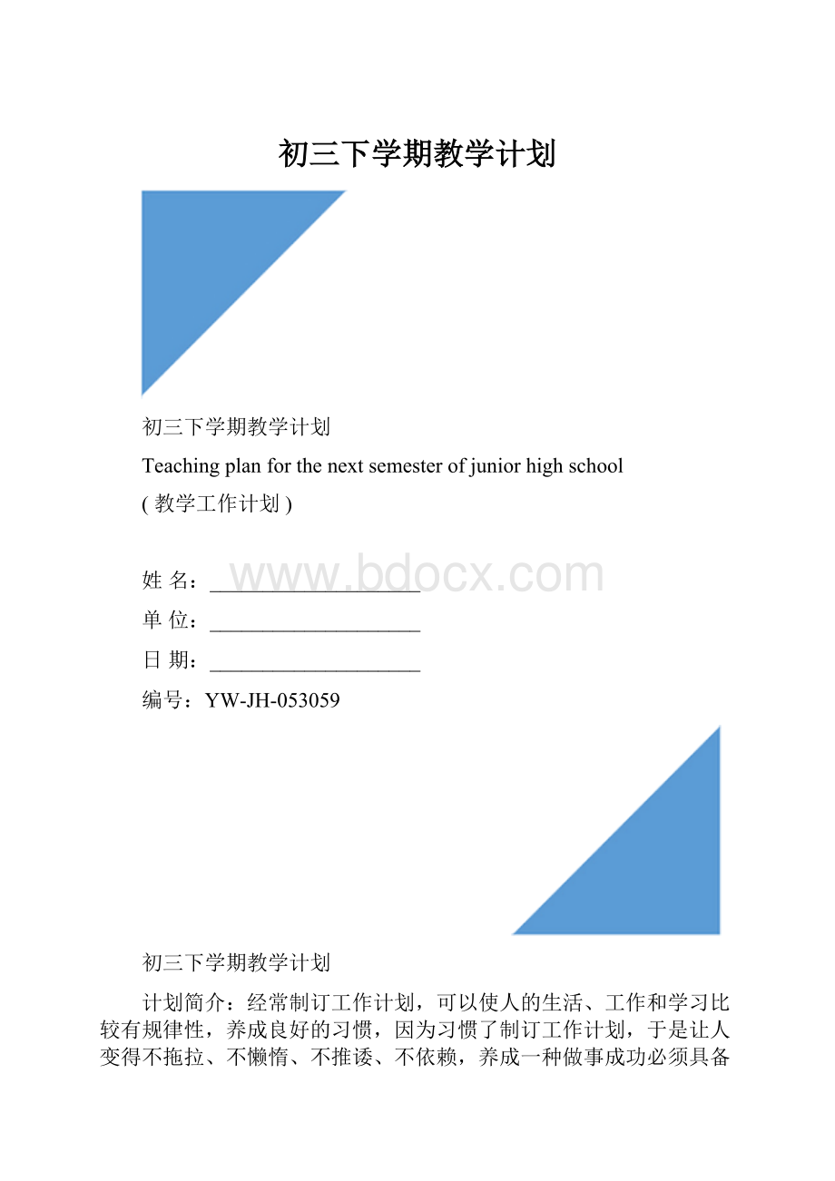 初三下学期教学计划.docx