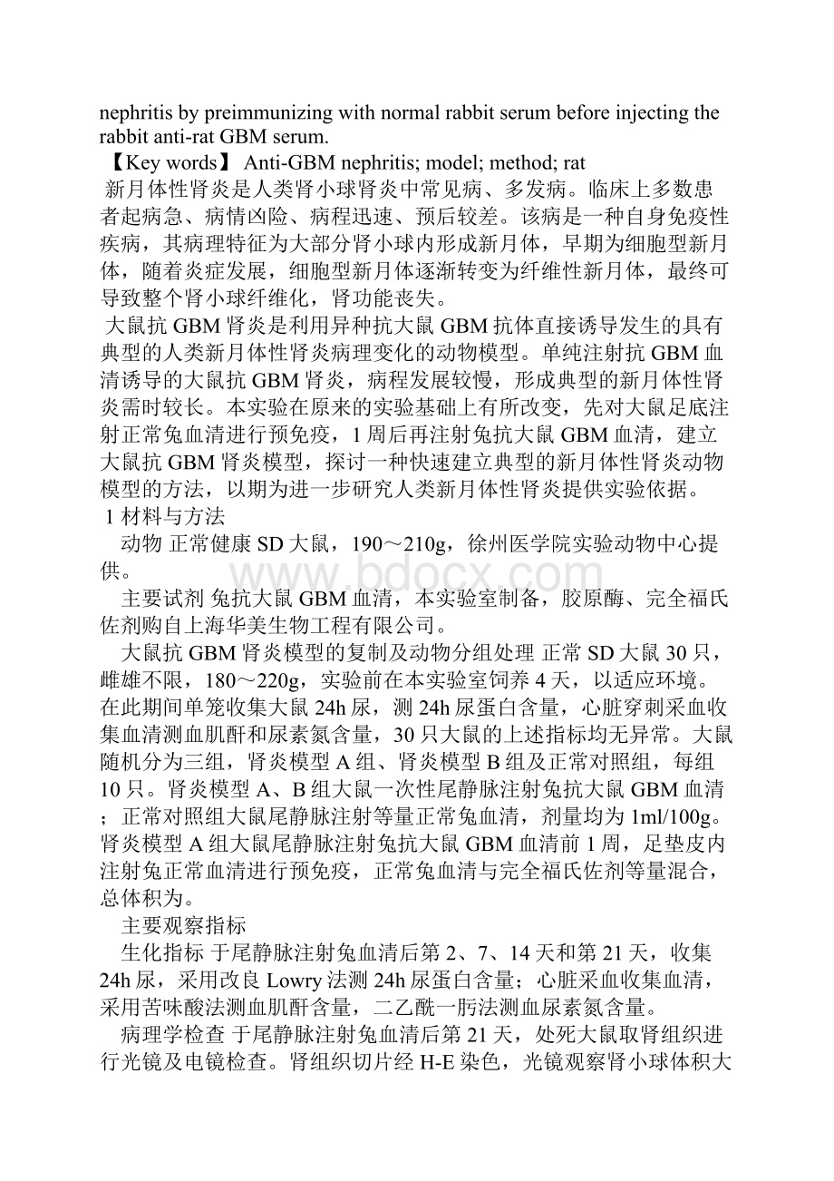 抗大鼠肾小球基底膜肾炎模型建立方法的改进.docx_第2页