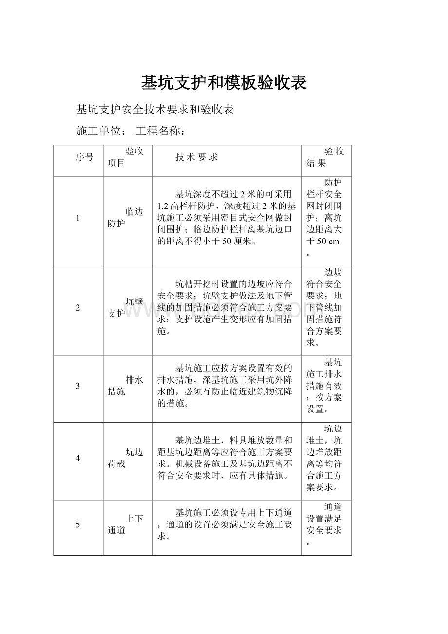 基坑支护和模板验收表.docx