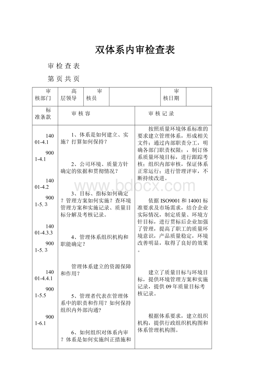 双体系内审检查表.docx