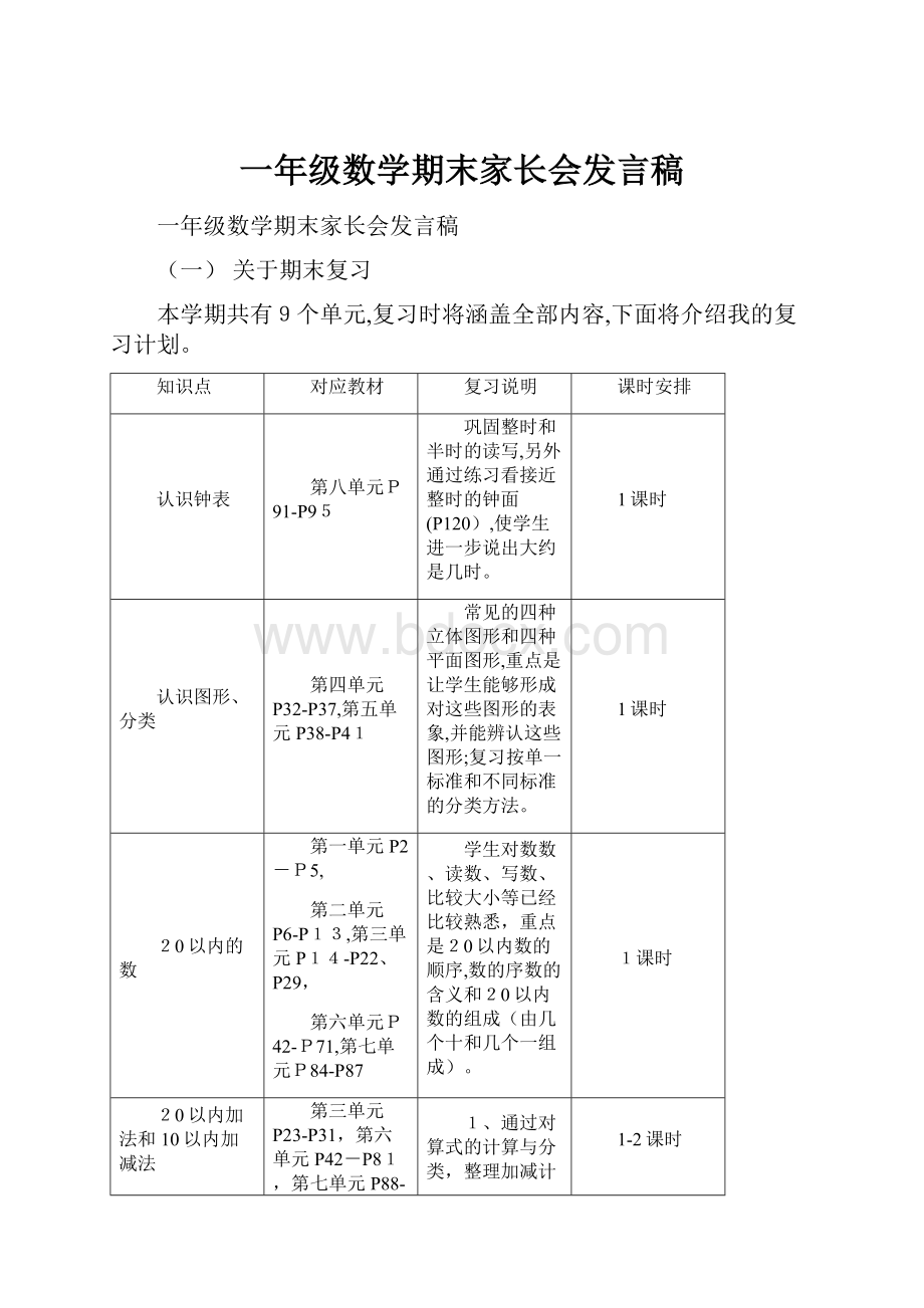 一年级数学期末家长会发言稿.docx