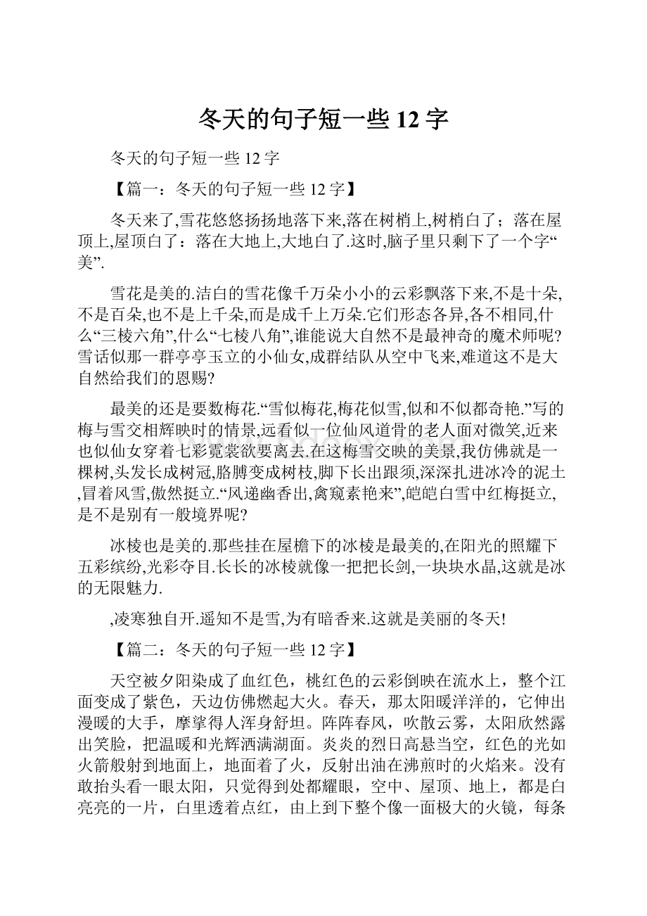 冬天的句子短一些12字.docx_第1页