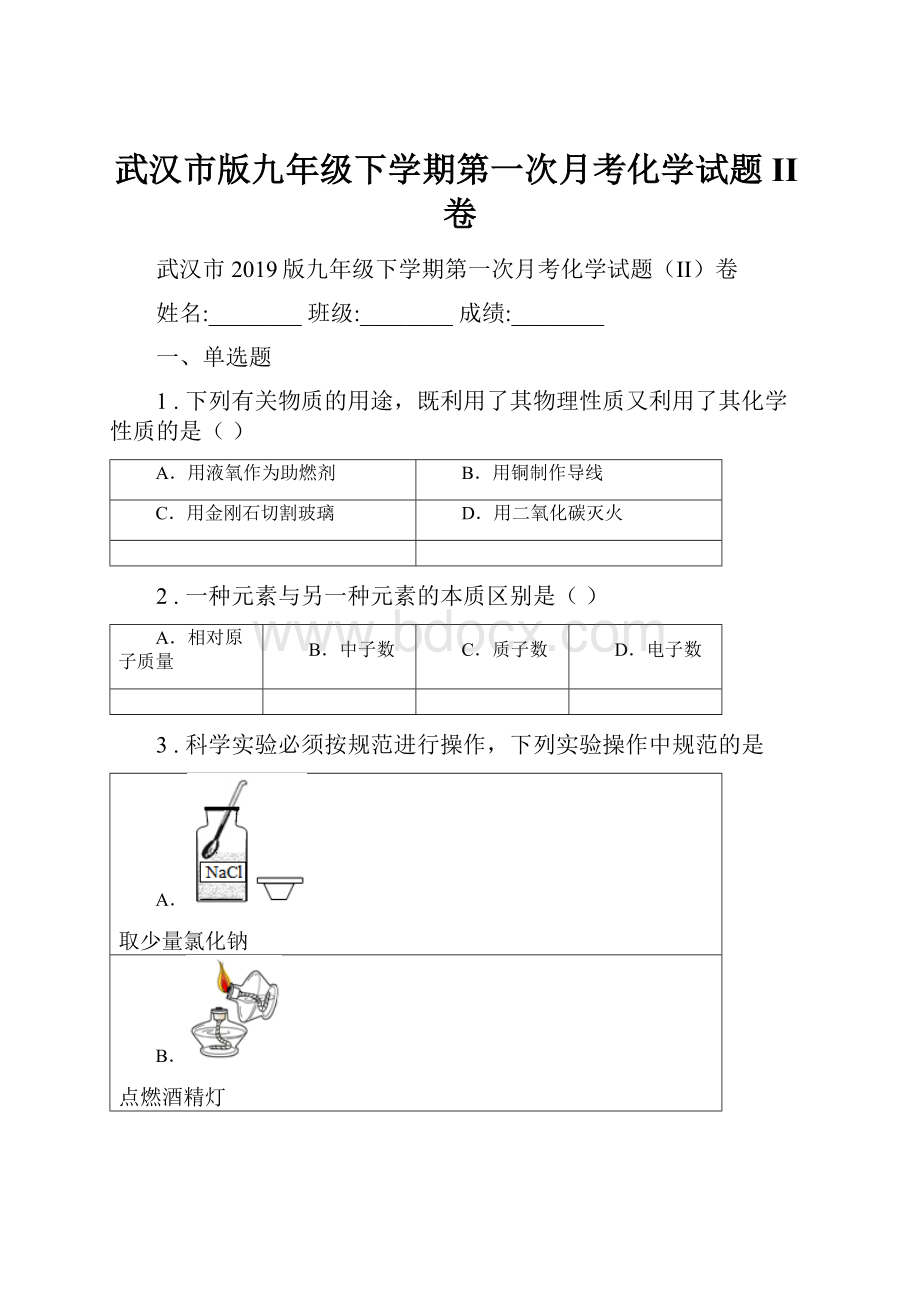 武汉市版九年级下学期第一次月考化学试题II卷.docx_第1页