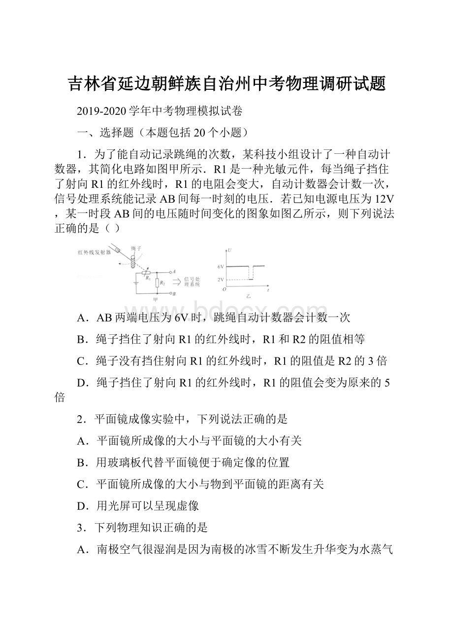 吉林省延边朝鲜族自治州中考物理调研试题.docx