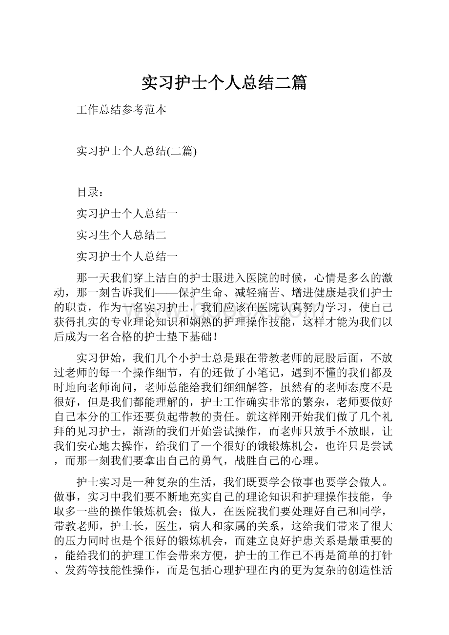 实习护士个人总结二篇.docx