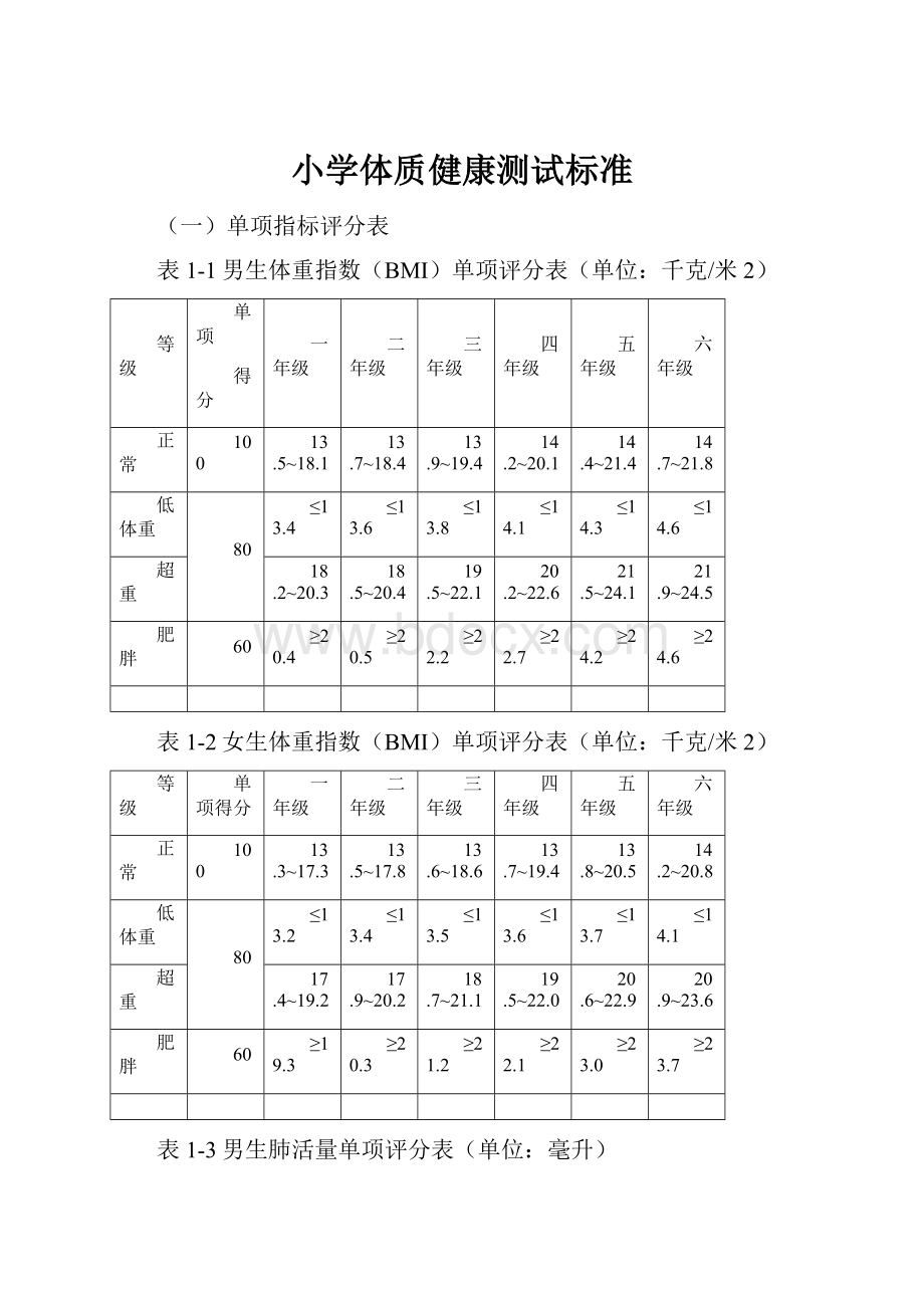 小学体质健康测试标准.docx