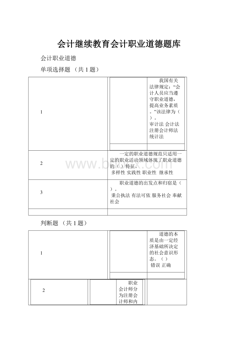 会计继续教育会计职业道德题库.docx_第1页