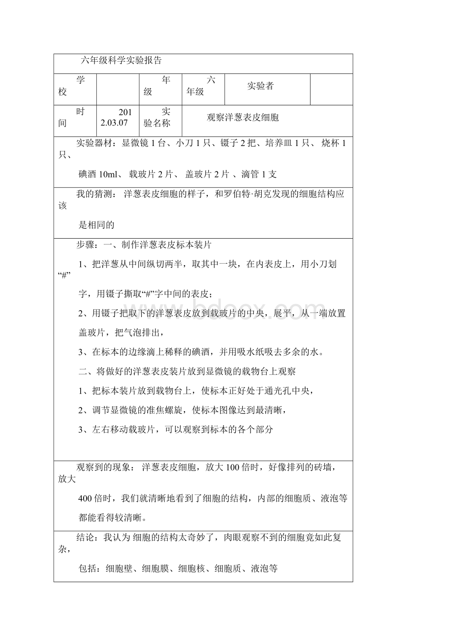 教科版六年级科学下册实验报告.docx_第2页