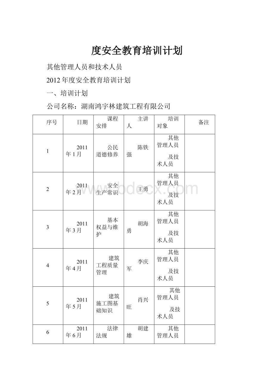 度安全教育培训计划.docx_第1页