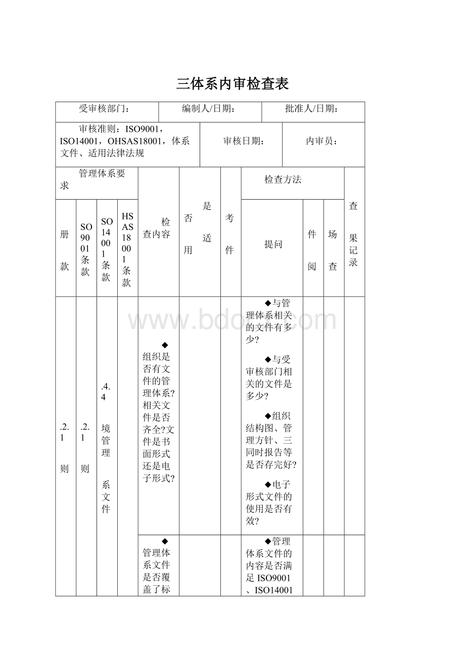 三体系内审检查表.docx