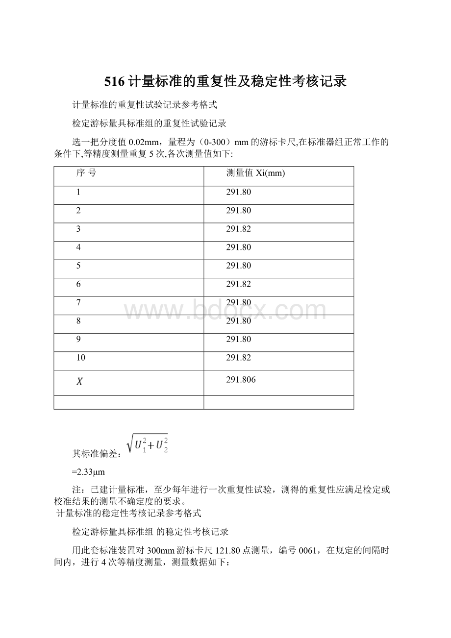 516计量标准的重复性及稳定性考核记录.docx_第1页