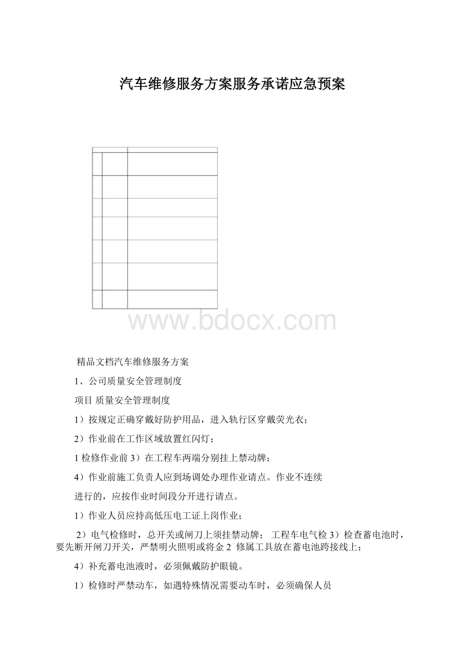 汽车维修服务方案服务承诺应急预案.docx_第1页