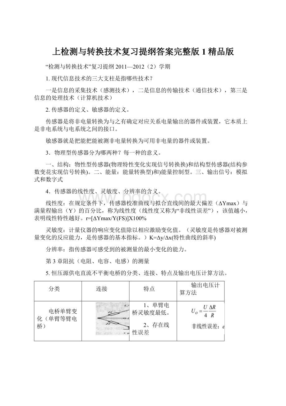 上检测与转换技术复习提纲答案完整版1精品版.docx