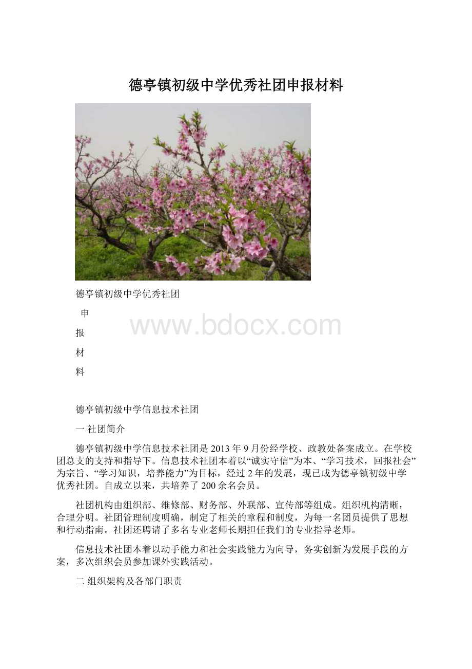 德亭镇初级中学优秀社团申报材料.docx