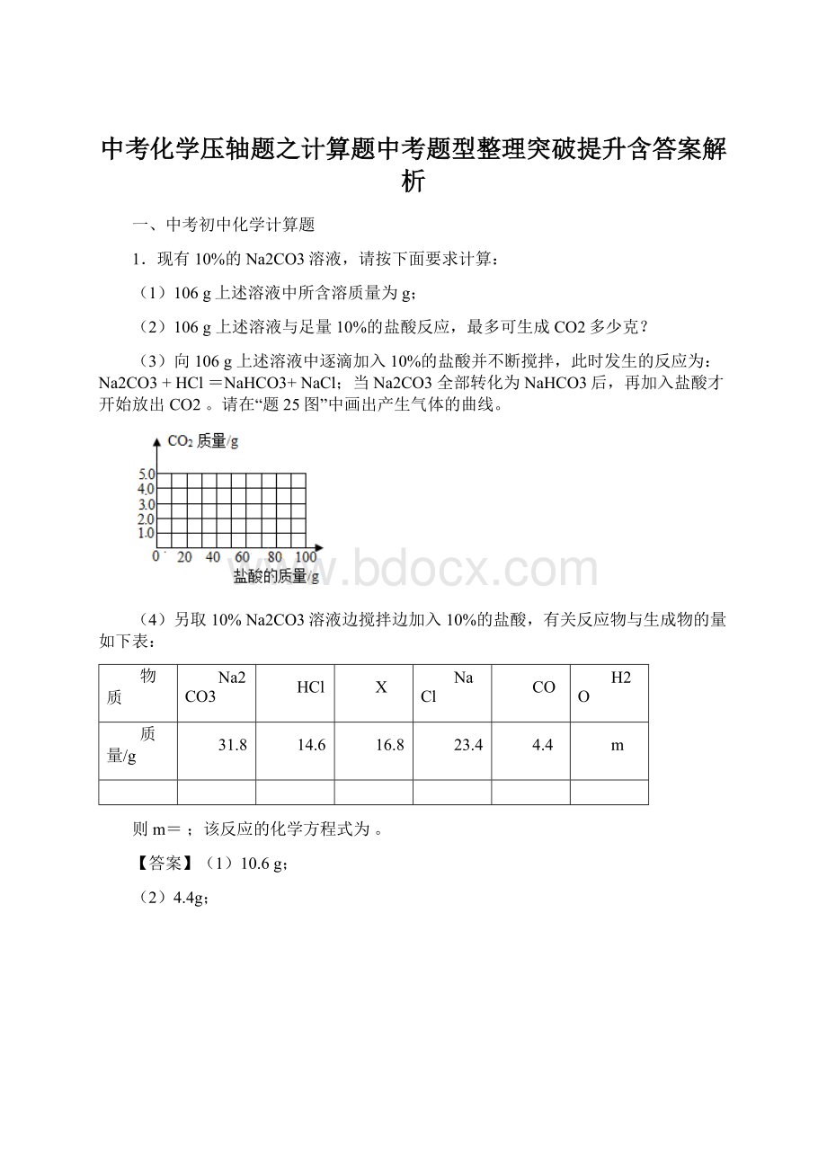 中考化学压轴题之计算题中考题型整理突破提升含答案解析.docx