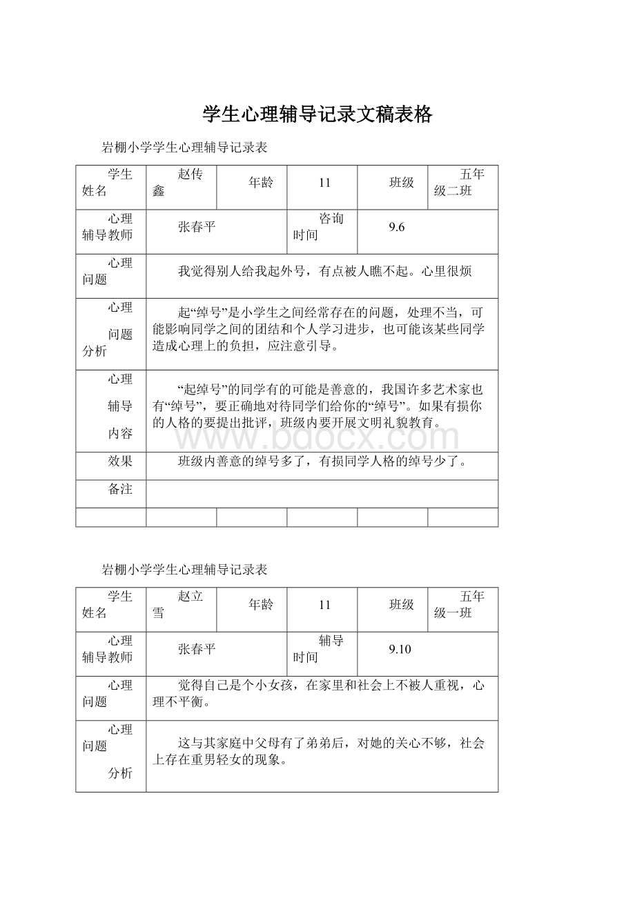 学生心理辅导记录文稿表格.docx_第1页