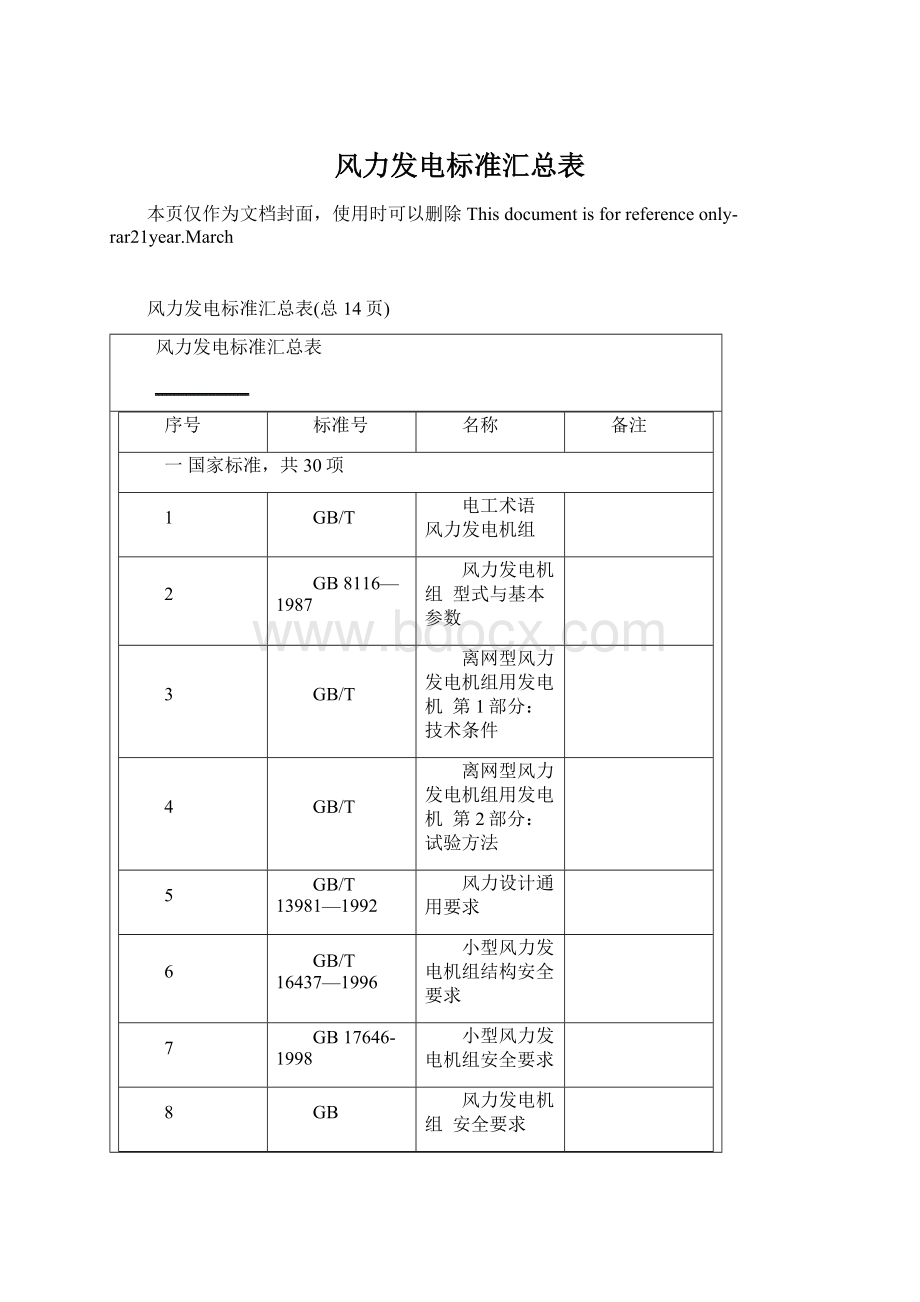 风力发电标准汇总表.docx