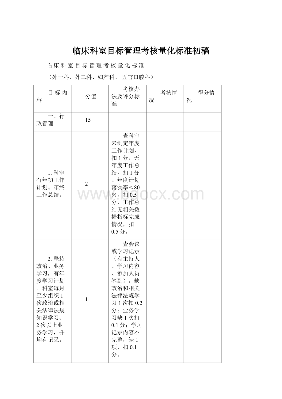 临床科室目标管理考核量化标准初稿.docx_第1页