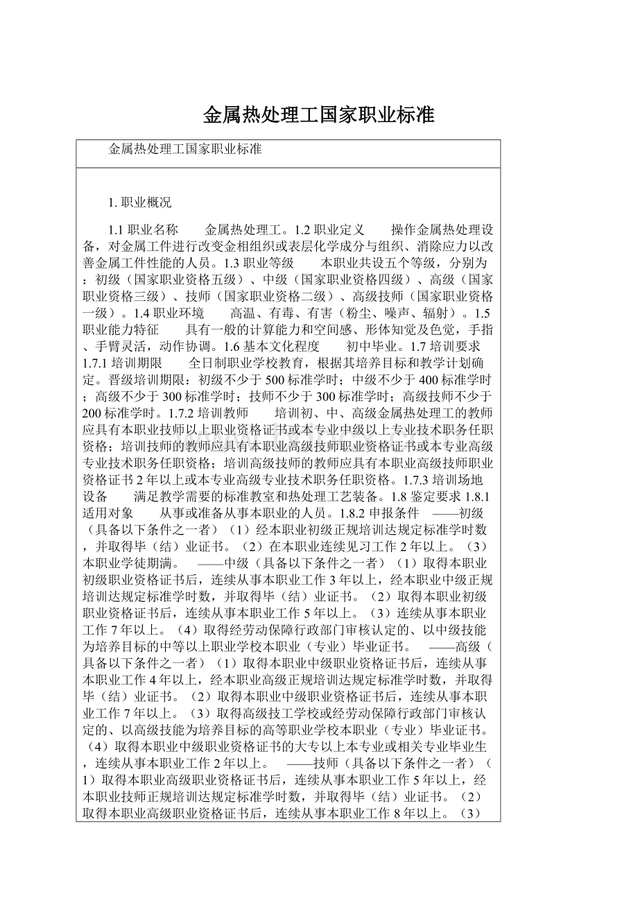 金属热处理工国家职业标准.docx_第1页