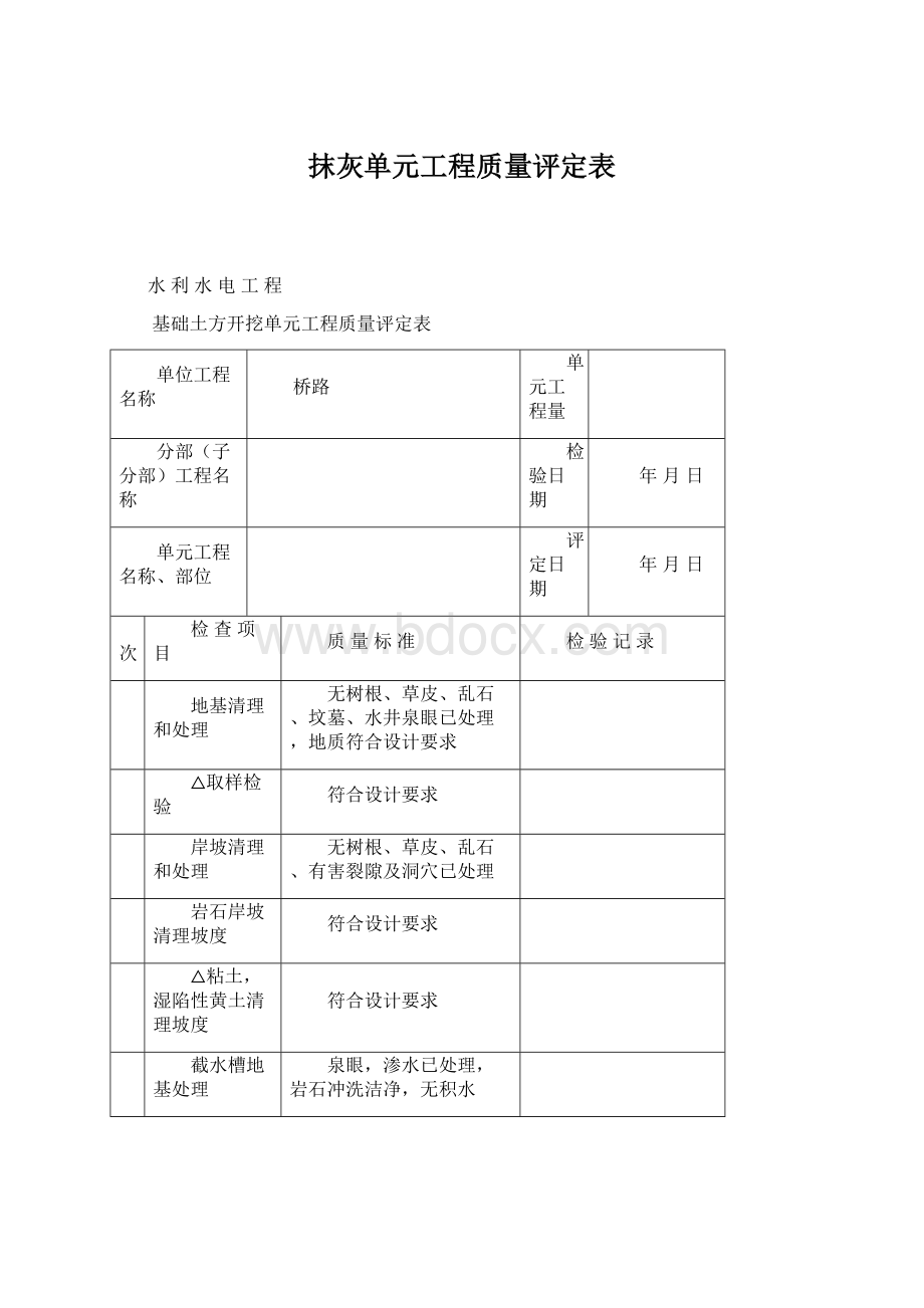 抹灰单元工程质量评定表.docx_第1页