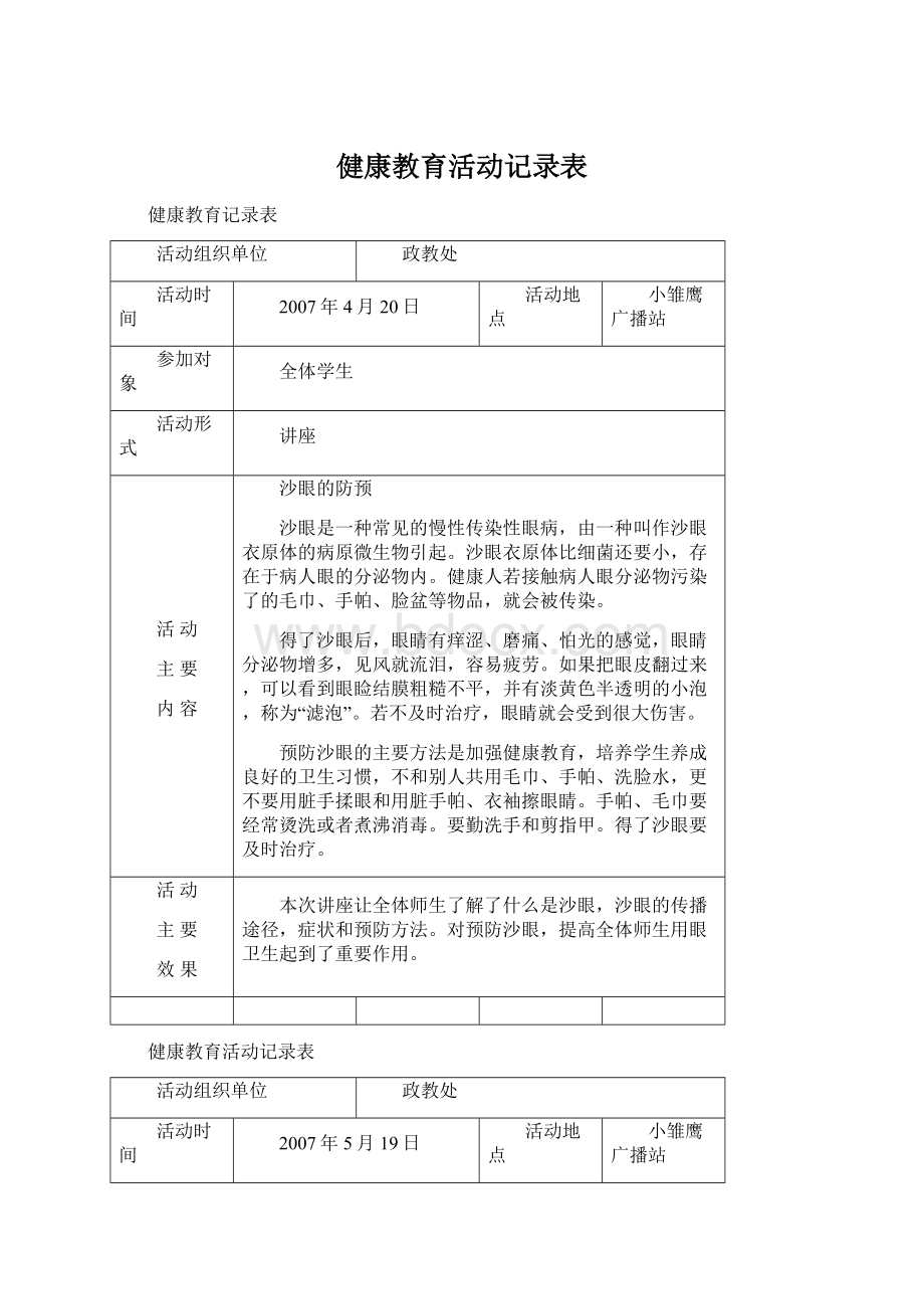 健康教育活动记录表.docx_第1页