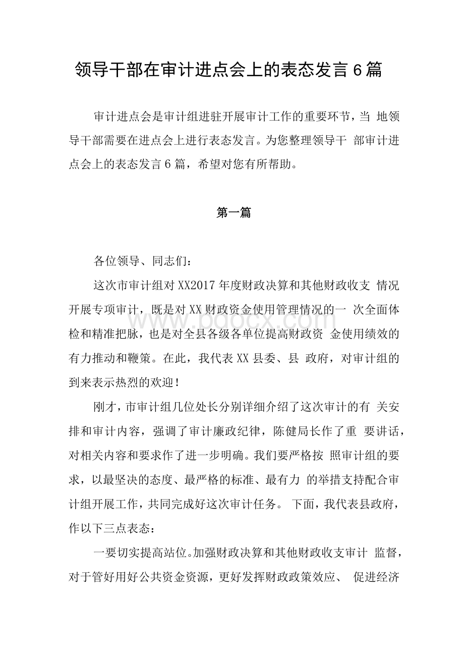 6篇领导干部在审计进点会上的表态发言.docx