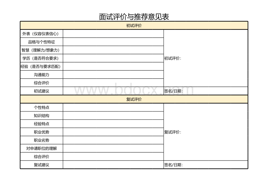 面试评价与推荐意见表.xls_第1页