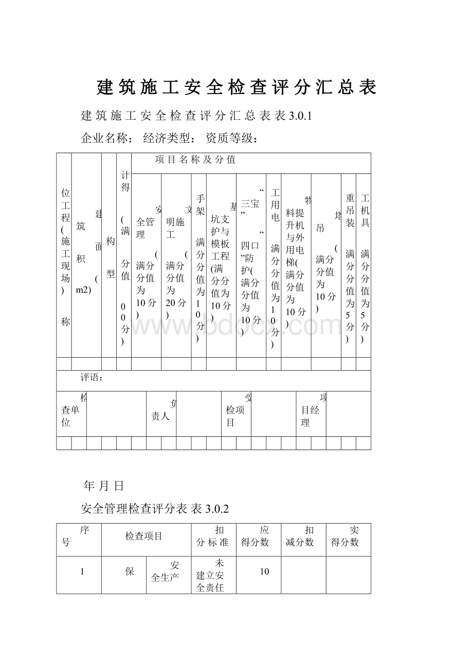 建 筑 施 工 安 全 检 查 评 分 汇 总 表.docx