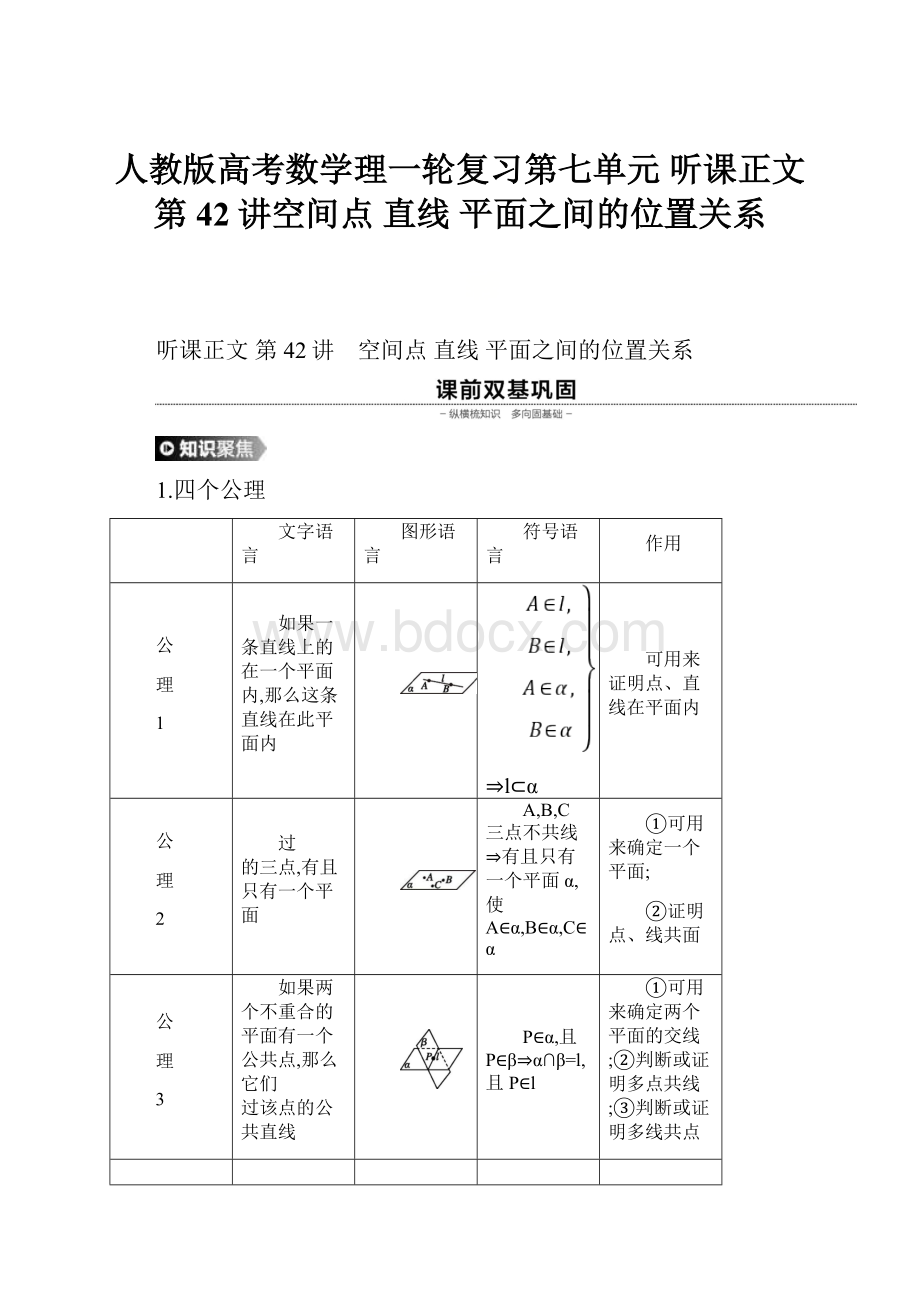 人教版高考数学理一轮复习第七单元 听课正文 第42讲空间点 直线 平面之间的位置关系.docx_第1页