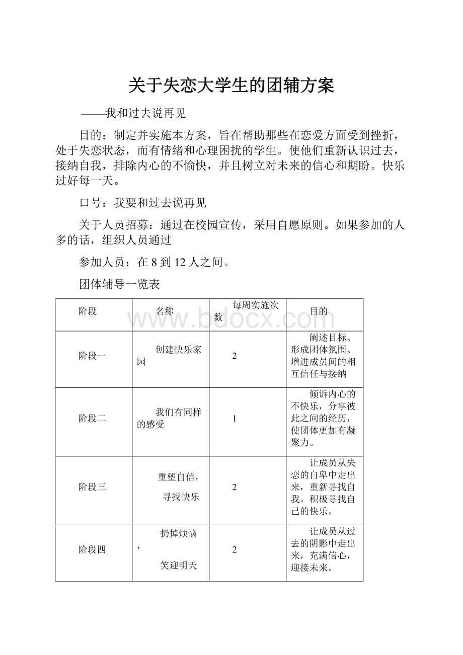 关于失恋大学生的团辅方案.docx_第1页