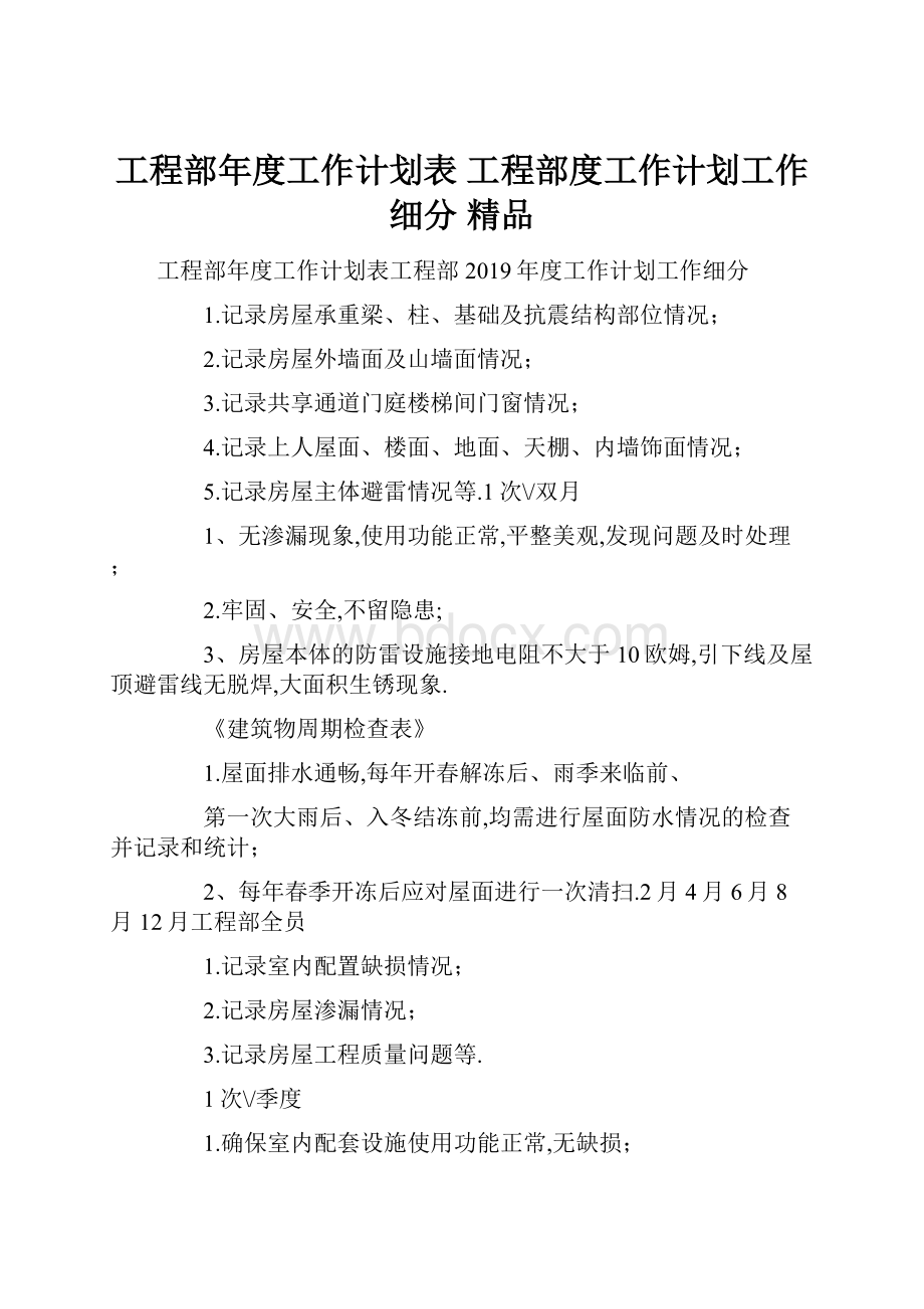 工程部年度工作计划表 工程部度工作计划工作细分 精品.docx