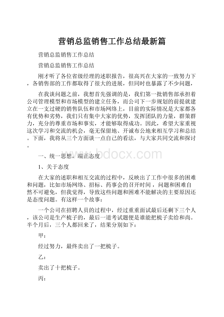 营销总监销售工作总结最新篇.docx_第1页